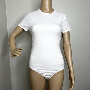 Lulus Open Back Floral Tie White Short Sleeve Bodysuit